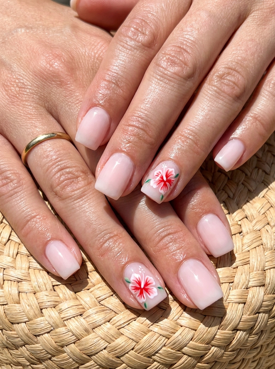 Hibiscus Accent Square Nails